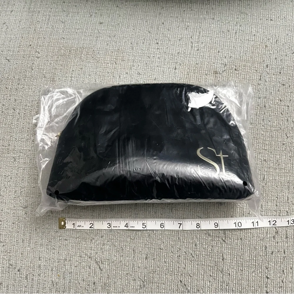 Seint Black Velvet Zip Around Monogram Make Up Cosmetic Travel Bag SEALED